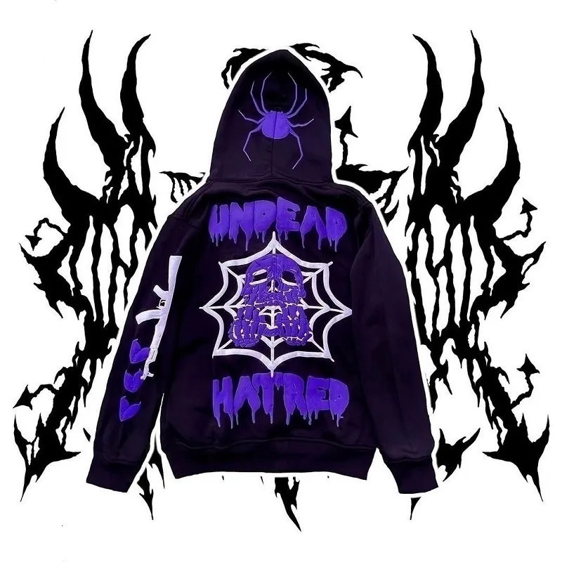 Herren Hoodies Sweatshirts Hoodie Spider Web Skull Graphics Reißverschluss Kapuze -Sweatshirt Y2K Jacke Harajuku Kleidung Pullover Frauen Top Goth Hip Hop Grunge 230815