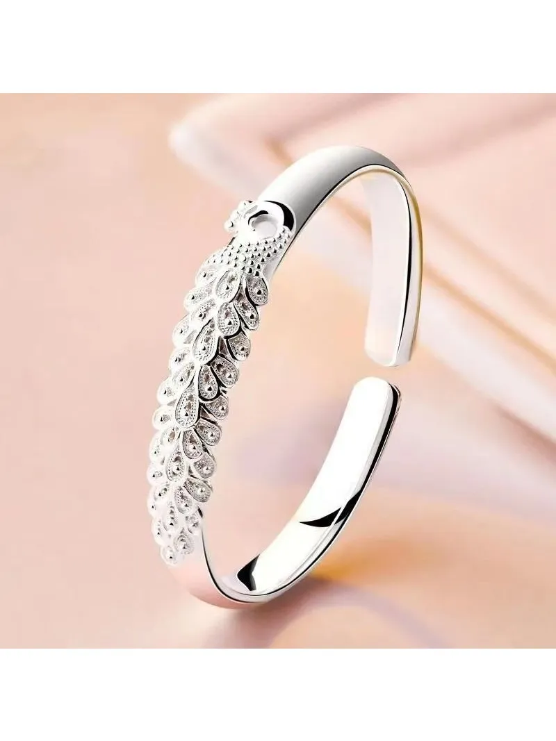 Adjustable Peacock Open Screen Valaikappu Silver Bangle Price