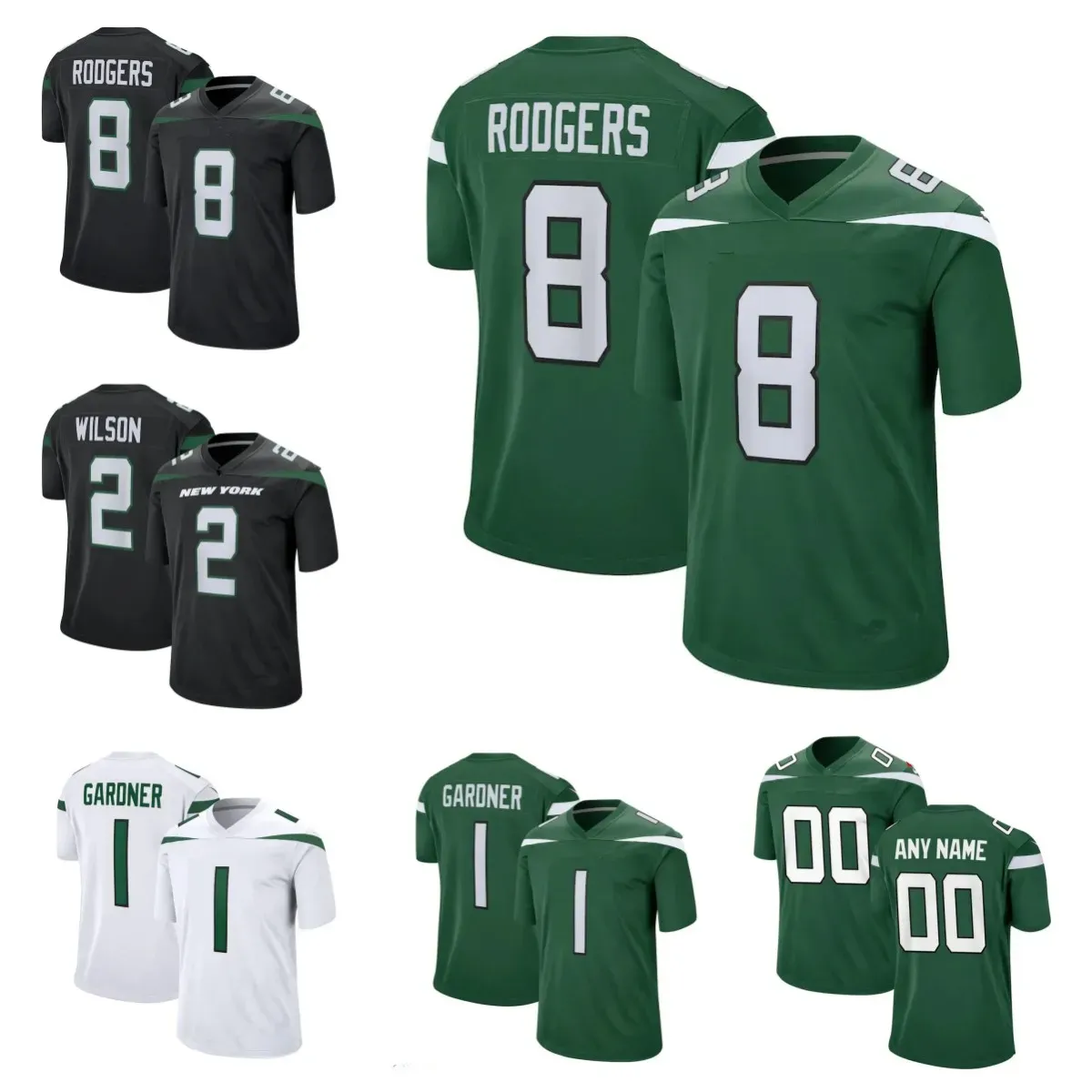 YorkJets8 Aaron Rodgers Ahmad Sauce Gardner Custom Football Jerseys