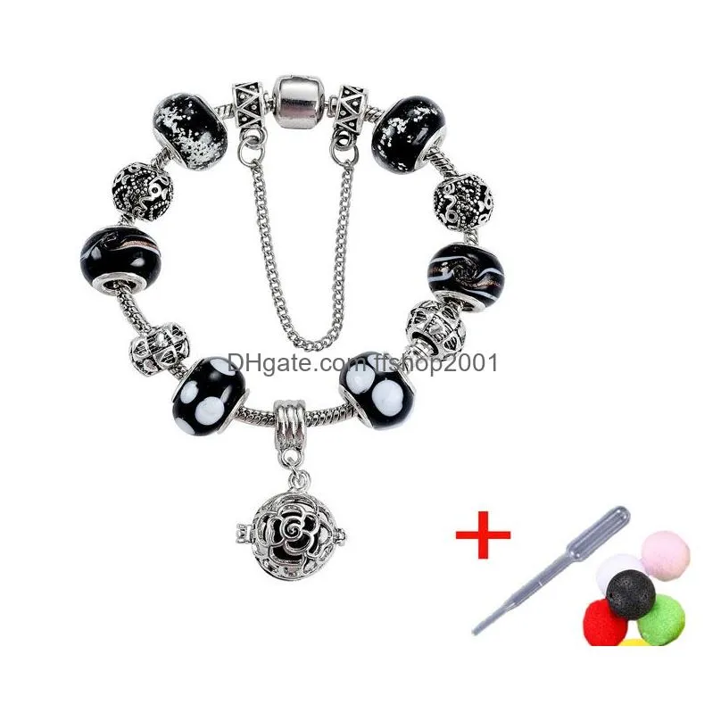 Antique Silver Plated Charm Bracelet With Big Hole And Evil Eye