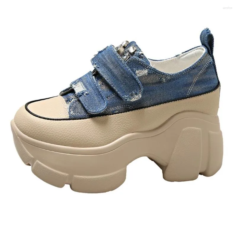 Dress Shoes Womens Denim Jeans Platform Rhinestones Creepers Belt