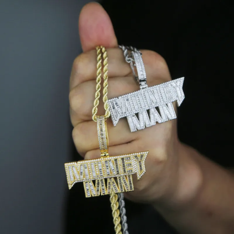 New designer money man letter pendant charm Necklace Hip Hop women men Full Paved 5A Cubic Zirconia Party Gift Jewelry