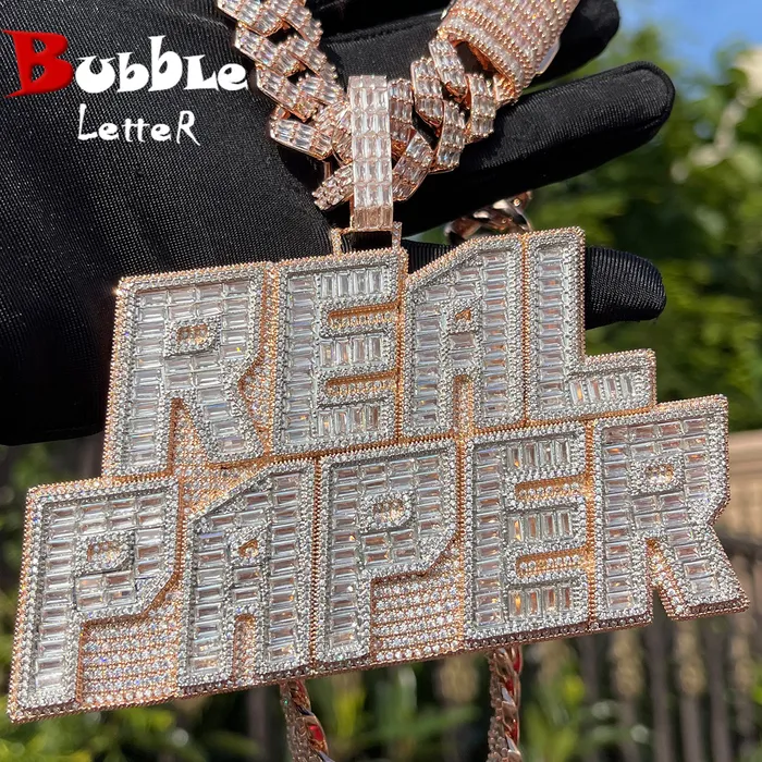 Charms Bubble Letter Two Tone Layers Anpassade smycken Namn Pläterat personligt halsband för män Baguette Iced Out Pendant Hip Hop Jew 230815