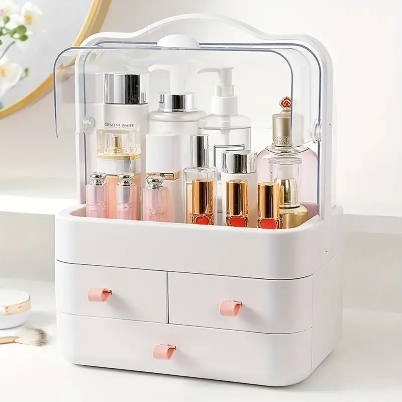 Makeup Organizer, Cosmetics Skincare Organizers Box Waterproof&Dustproof,  Make up Organizers and Storage for Vanity with Lid and Drawers, Cosmetic