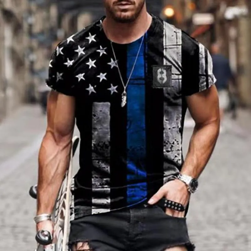 Męskie koszule 2023 Summer American Flag 3d Print Men Casual Fashion T-shirt okrągła szyja luźna duża mięśnie