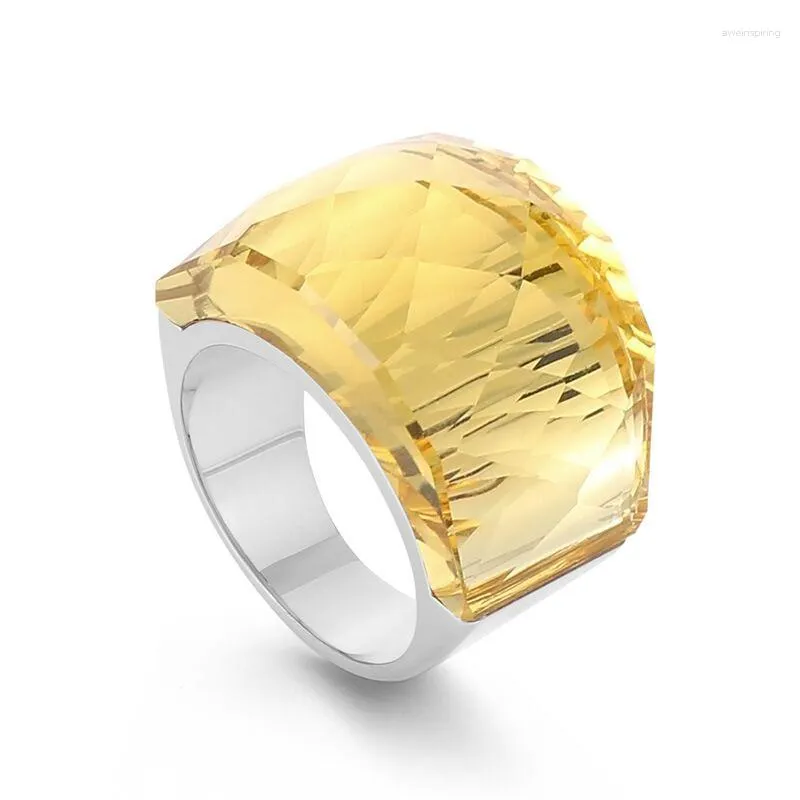 Pierścionki ślubne wielokolorowa luksusowa jakość kryształowa stal nierdzewna pierścień żółta kamienna biżuteria na pannę młodą eleganckie zaręczyny dla kobiet