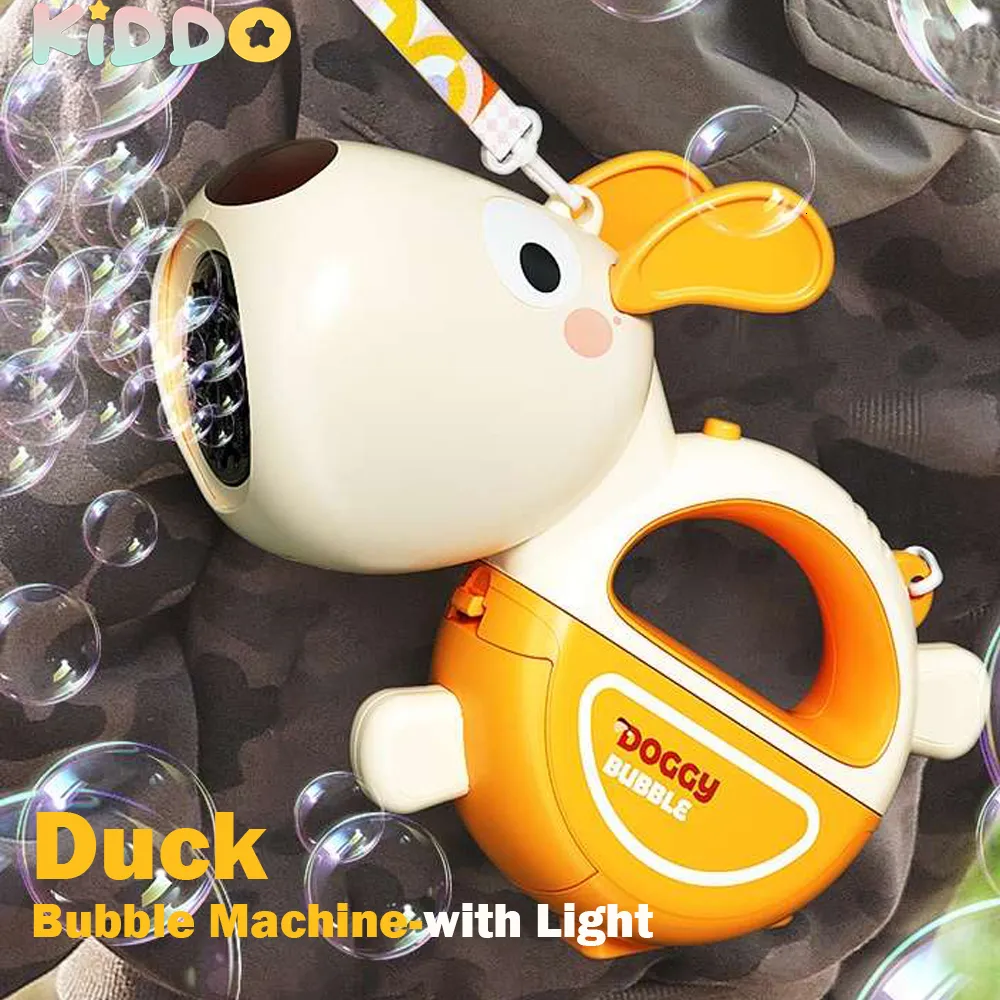 Novel Games Duck Bubble Gun Automatic With Light Bubbles Machine Fullt Form Blower Boys Girls Toys Straps Party Outdoor Childrens Day 230816