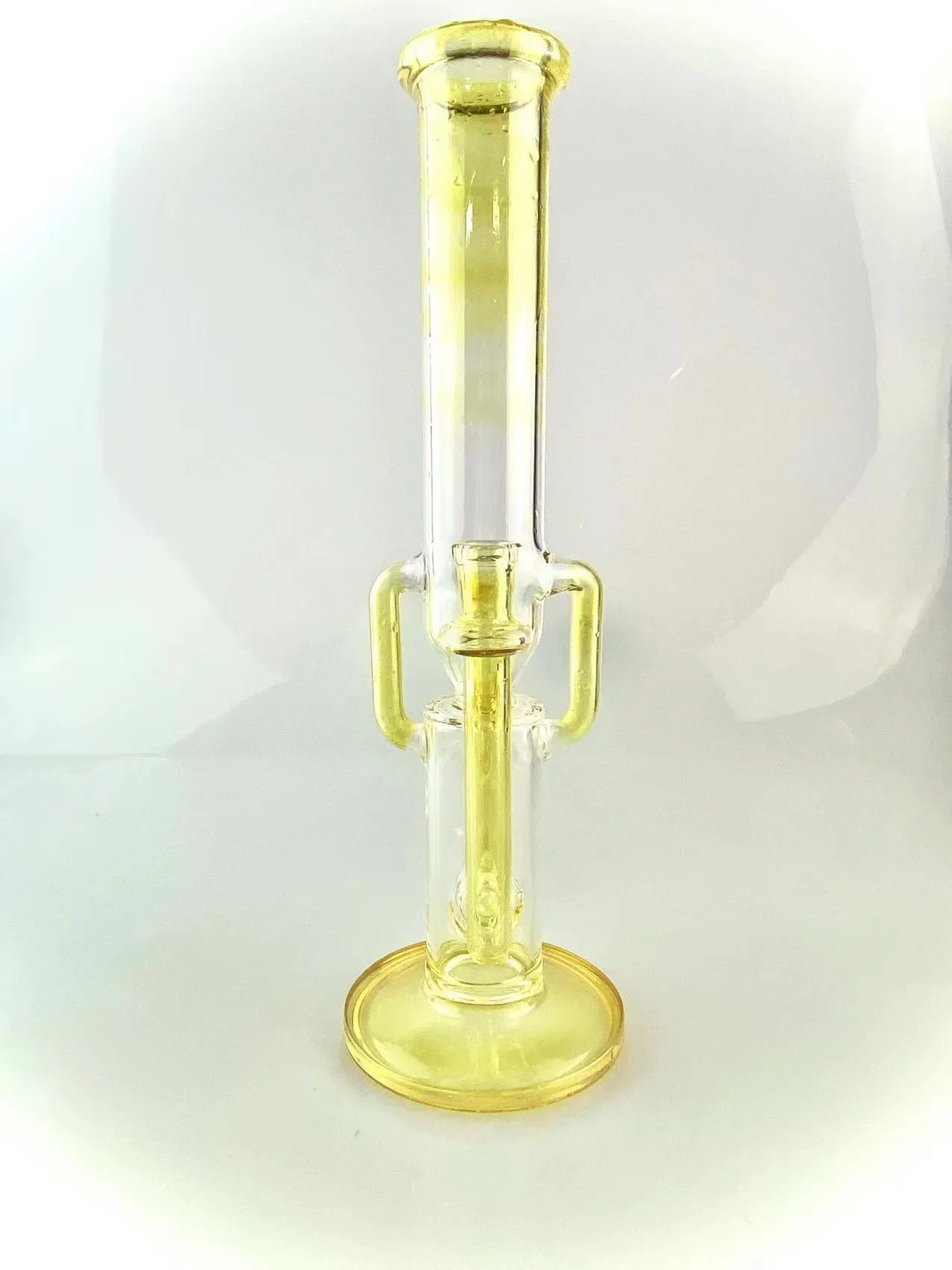 Tubi fumatori Silver Fumed Recycler Bong 16 pollici 14 mm Giunto singolo in linea Perc di alta qualità con ciotola di corno chiaro