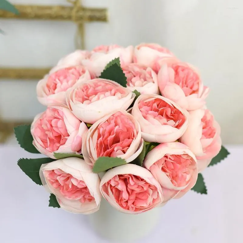 Decorative Flowers 7Head Artificial Peony Tea Rose Camellia Bouquet Silk Fake Flower Flores For DIY Home Garden Wedding Decoration