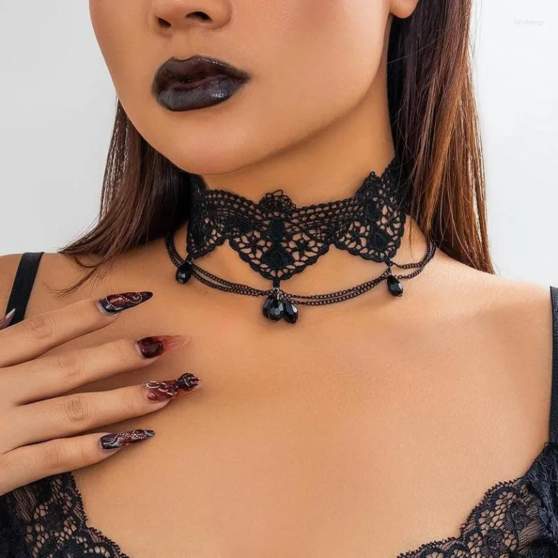 gothic chokers black stone sexy lace