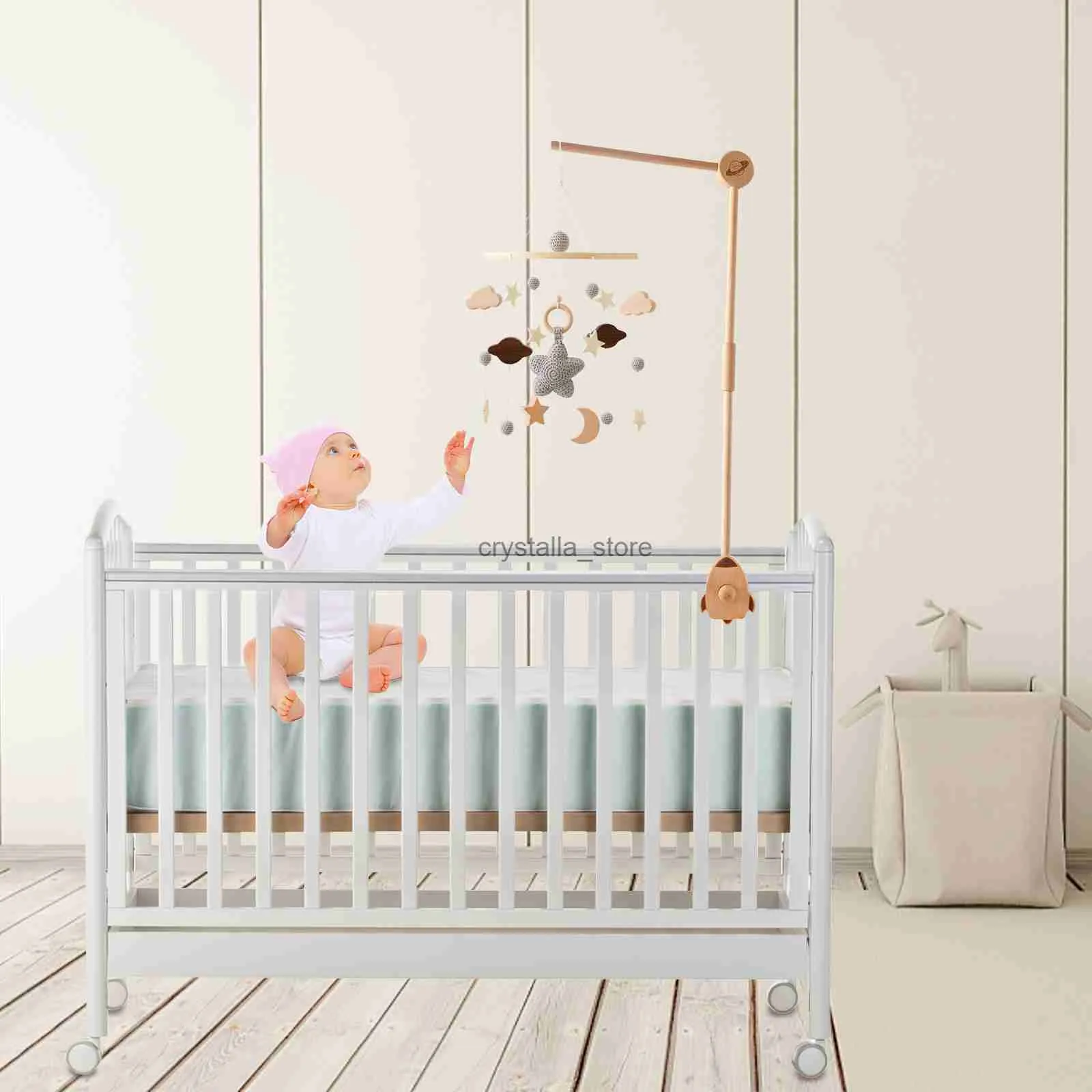 Baby Rattle drewniane łóżko dzwonek Baby Socket Socket Nowonborbowy pudełko na łóżko Bell Hanging Toys Crib Boy Toys HKD230817