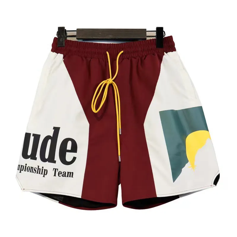 Shorts Mens Rhude Designer Menino Curto Homens Verão Nadar Secagem Rápida Malha Respirável Com Cordão Beachwear Solto Shorts Esportivos Para Homens e Mulheres Top Quality