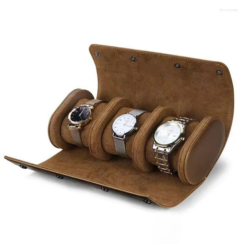 Titta på Boxes Leather Box Organizer 3 Slots Storage Case Portable Travel Men Mechanical Wrist Watches Collection Display