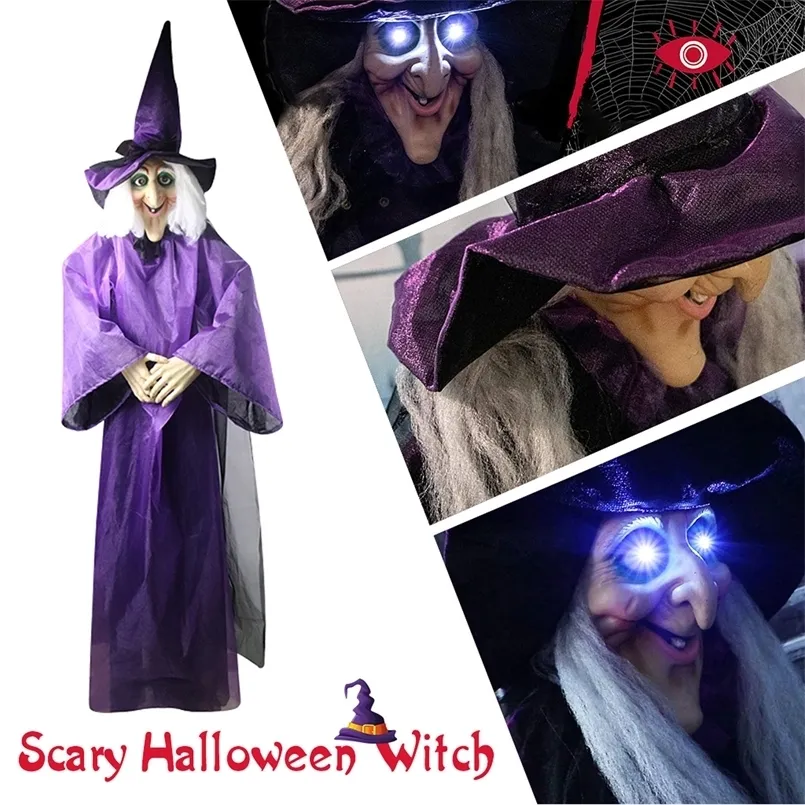 Andra evenemangsfestleveranser Halloween Decor Animated Purple Witch Hanging House Prop Decorations Led Eyes Home Decoration 230816CJ