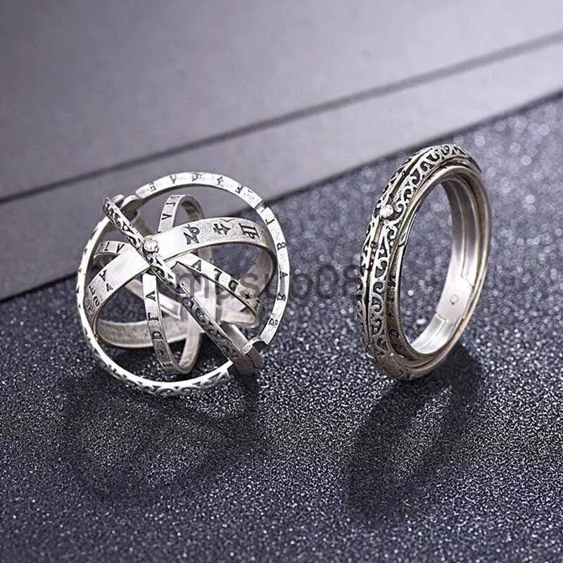 Band Rings Astronomical Sphere Ring Overturned Deformation Pendant Necklace for Men Women Punk Personality Metal Cosmic Ball Accessories J230817