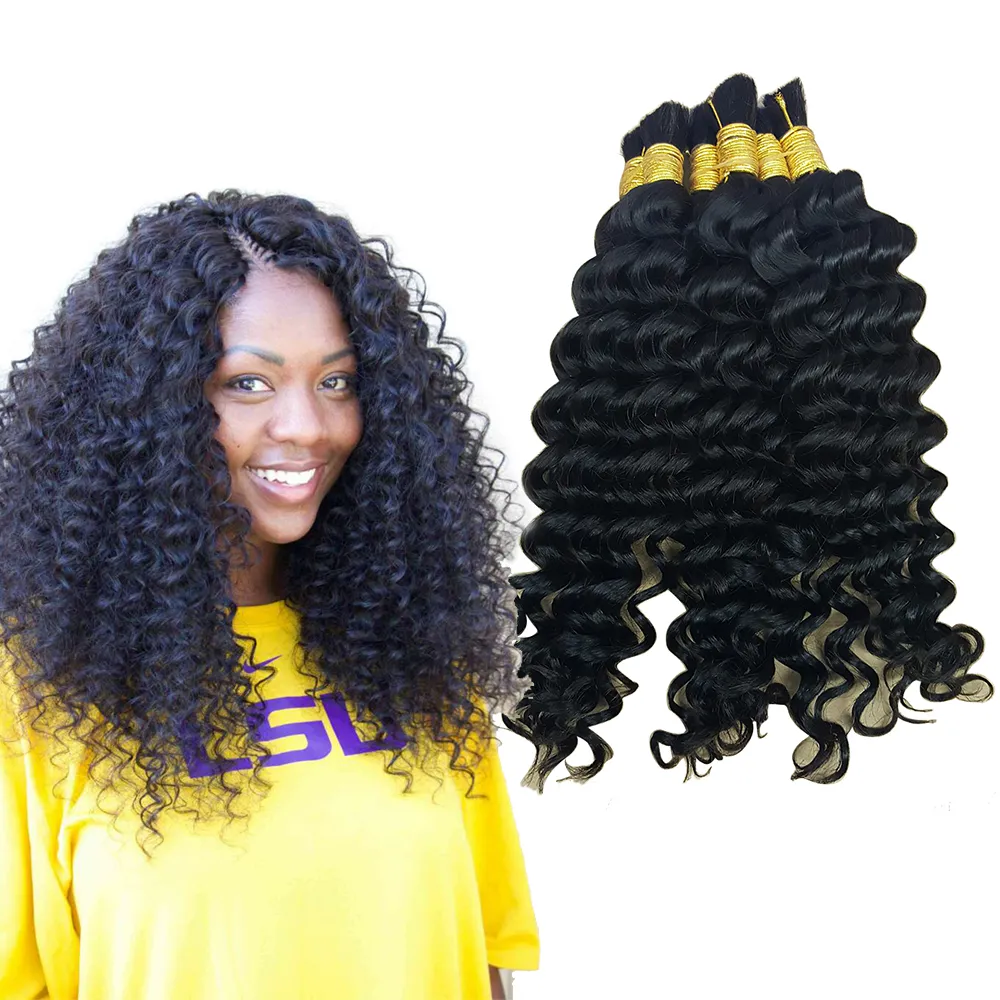 Deep Weave Bulk Braiding Hair Human Hair Micro Braids Mixing Length 50g  Each Bundle Natural Black Color