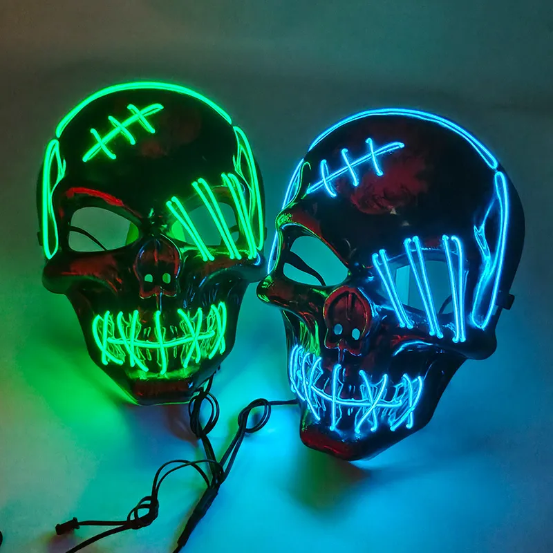 Party Maski S Horror Halloween Maska Czaszka Świecająca maska ​​Lumous Neon LED Masque Masque Masquerade Cosplay Maski 230816