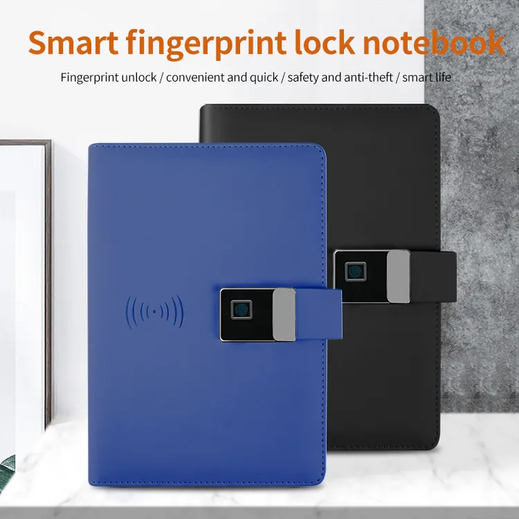 Anteckningar Läderfingeravtryck Lock Notebook Office School Multifunktion Smart Wireless Charger Diary Daolin Paper med laddning 230816
