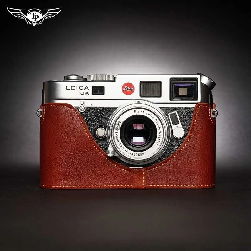 카메라 가방 액세서리 진짜 가죽 카메라 케이스 수제 반 바디 백 바닥 커버 Leica M4 M3 M2 M1 MP MA 디지털 카메라 박스 카우 히드 hkd230817