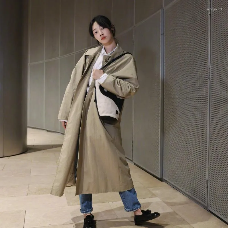 DHgate Womens Cotton Trench Coat 2023 Autumn Fashion Oversized Mid length One button Cocoon shaped Long Coat Apparel
