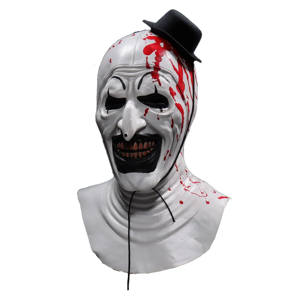 Maschere da festa sanguinose arte del terrificante arte della maschera da clown cosplay raccapricciante demone malvagio berretto cazzo di cappello in lattice elmetto di halloween costume da festa oggetti di scena 230816