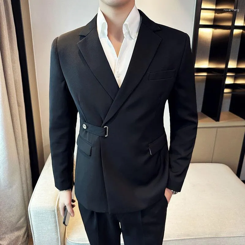 Ternos masculinos (calças blazers) Man Suit Groom Wedding Business Tuxedo British Slim Mockled Design Soit/jaqueta masculina 2 PCs