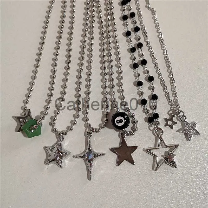 Hänge halsband kpop vintage punk silver färgstjärna pendel pärla halsband för män kvinnor gata hip hop estetiska grunge smycken y2k tillbehör j230817