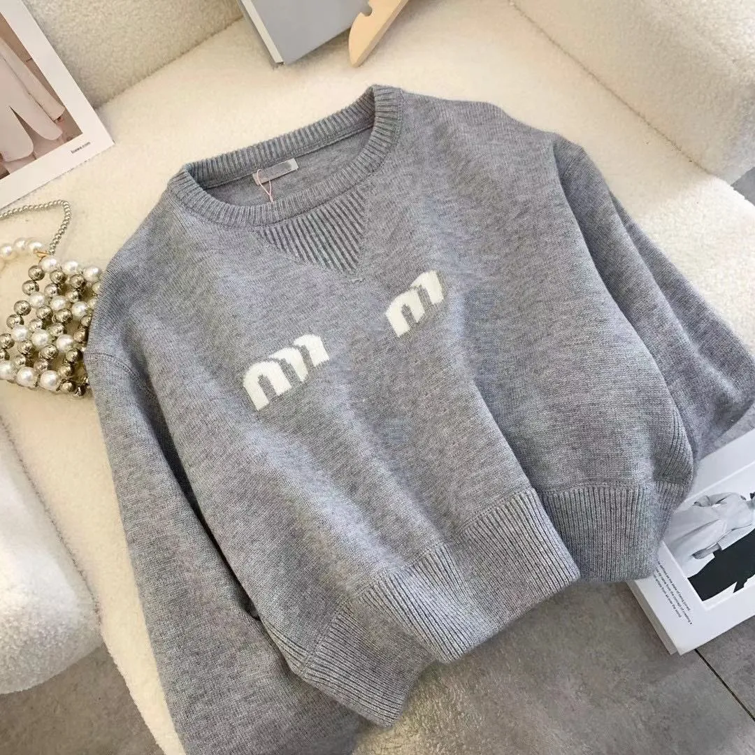 Designer Women's Crew Neck Sweater Stylish Alphabet Jacquard Knit,  Comfortable Stretch Fit, Short Long Sleeve Options, Hot Sale!