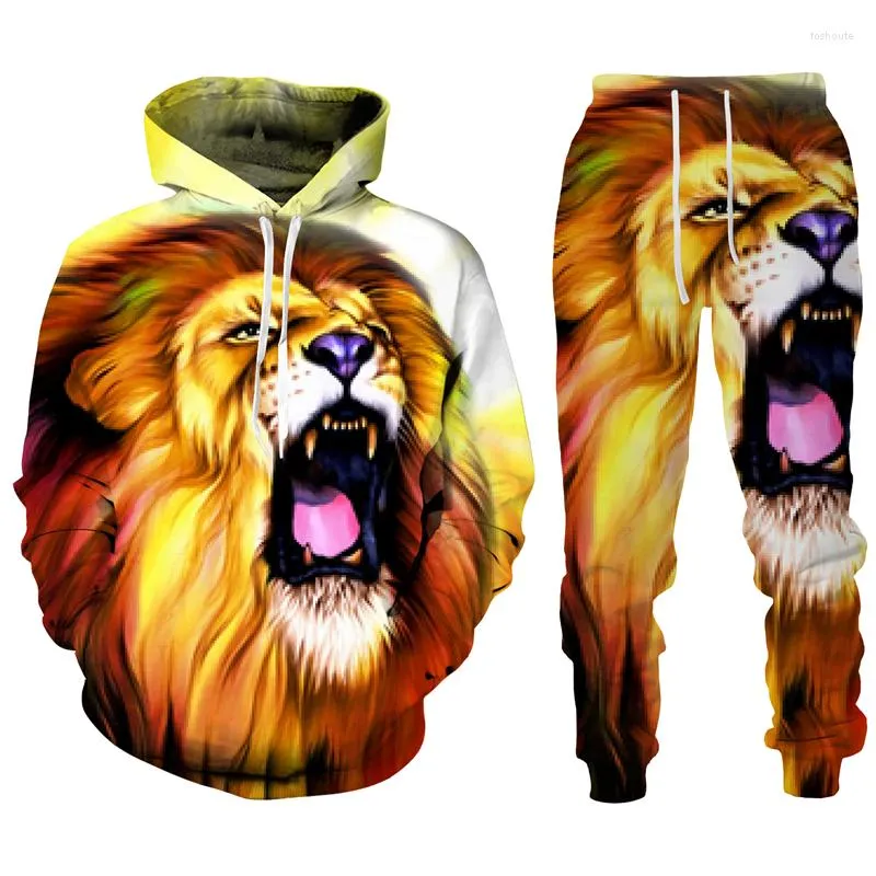 Tracksuits Transuits Trend Animal Lion 3D Print Tracksuit Tracksuit Troops Hoodie و Pants 2PCs Sweghers Sweghirt Fashion Clothing