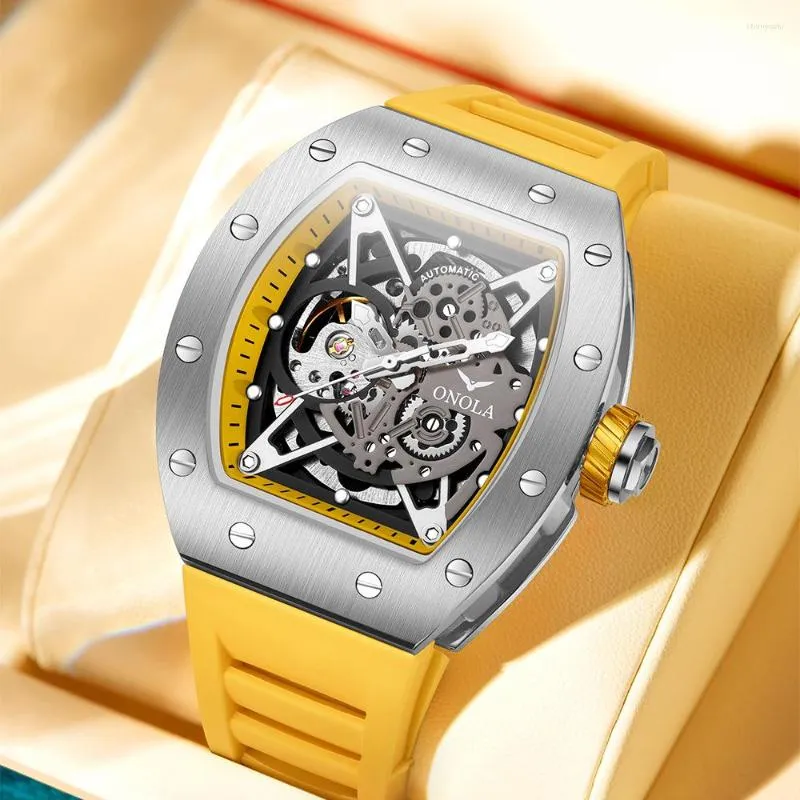 Наручительные часы 2023 Onola Luxury Automatic Watches Mens Sport Sport Silicone Bess Водопроницаемые часы модные стальные корпусы Механические наручные часы Человек