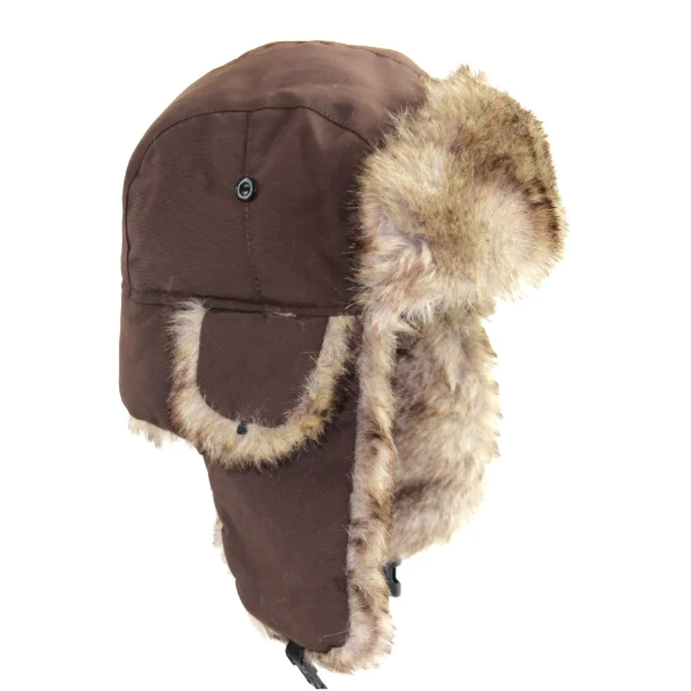 Trapper hattar mens kvinnor unisex varm trapper trupper öronflap vinter klaffar skid hattar ryska skidhatt faux päls hattar 230816