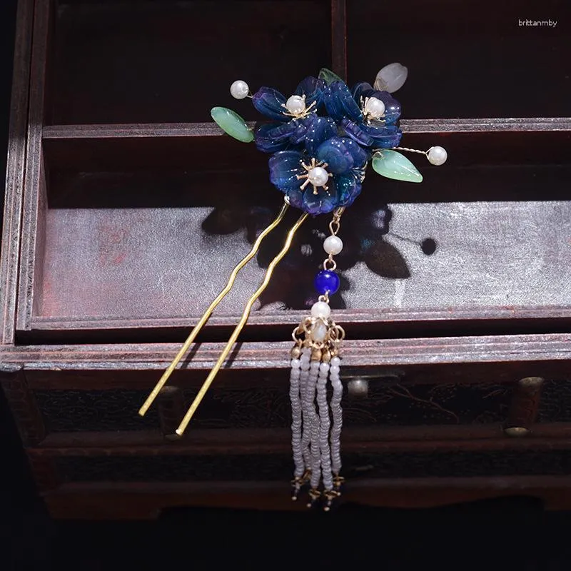 Clip per capelli semplici moderni Han Hairpin blu copricapo di copricapo di vetro colorato femmina delicata