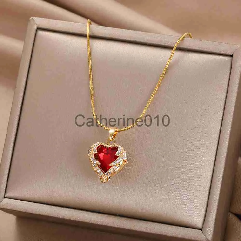 Collares pendientes Delicado Esmalte Corazón Colgantes Collares para Mujeres Color Oro Negro Rojo Amor Gota Collares Joyería de Moda envo gratis ofertas J230817