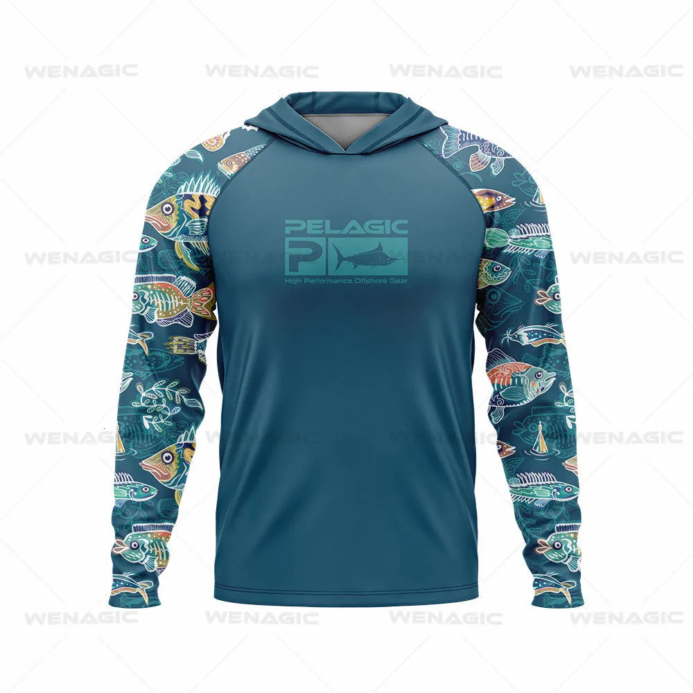 PELAGIC Gear Fishing T-shirt Hooded Men's Long Sleeve UV