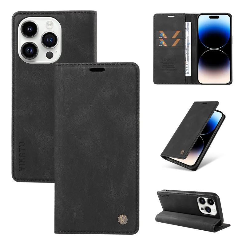 Magnetic Flip Leather Vogue Phone Case för iPhone 15 14 13 12 Pro Max Samsung Galaxy S22 S23 Ultra A34 A54 5G A24 A24S S23FE Dual Card Slots Wallet Bracket Business Shell