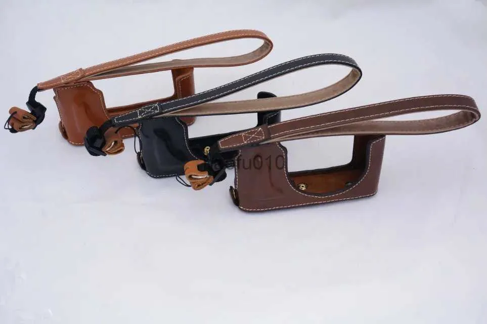 Acessórios para bolsas de câmera bolsa de câmera de fundo nova capa de câmera para Leica D-Lux Tipo 109 com cinta de café preto marrom hkd230817