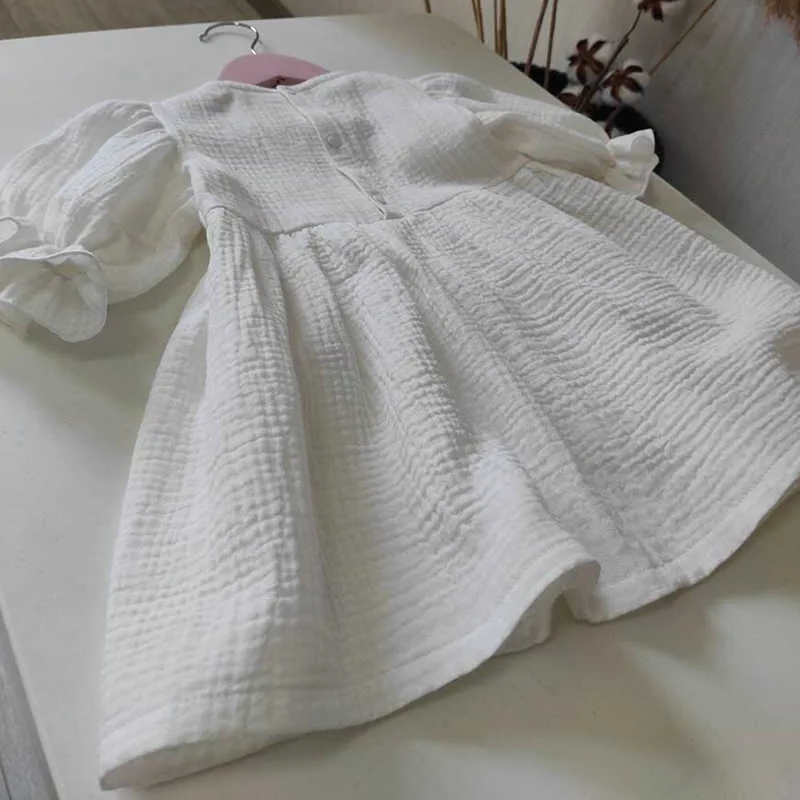 Girl's Dresses Baby Clothes White Baby Girls Dress Double Gauze Kids Dresses First Birthday Baptism Outfit 80-130