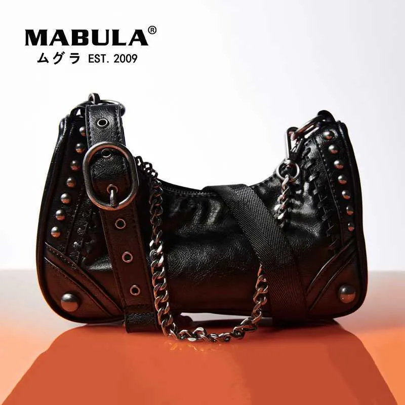 Hobo Mabula Retro Rock Style Shourdled Hobo Purses with Metal Chain Vintage Leather Women UnderArm Handbags Unisex HKD230817