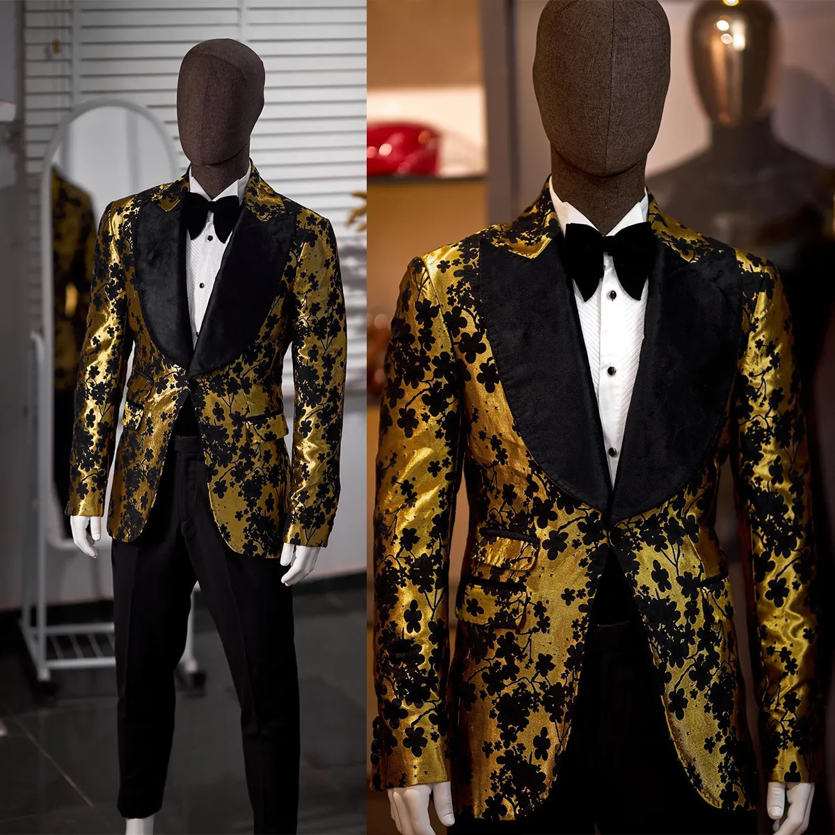 Luxury Tuxedos: Mens Floral Print Suit, Peaked Lapel, Jacket