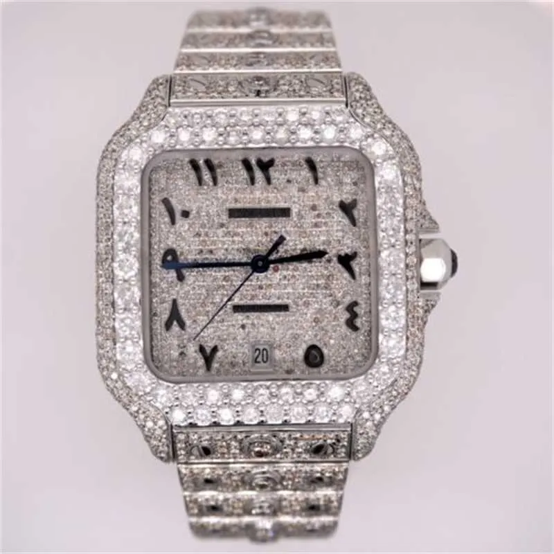 Luxury Watches Ct Swiss Made Watches Ct Santos Men's 40mm Large Steel Watch Arabic Iced 20ct Diamonds Solitaire HB4I