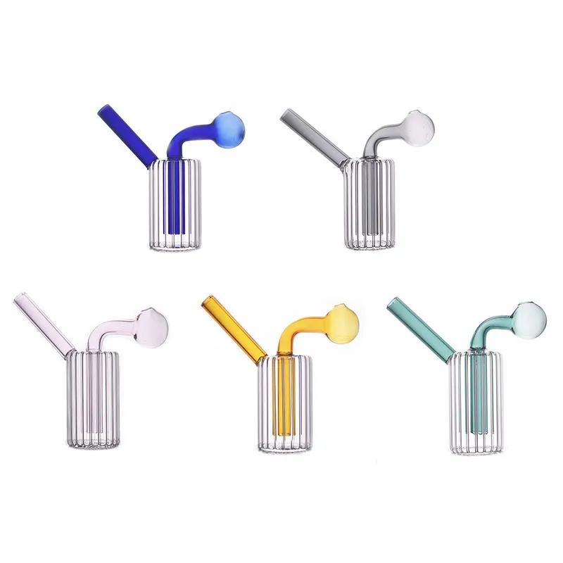 2pcs Vidro Bongo Bongo Burner Tubo 4 polegadas Mini Bubbler de Mão Fumando Tubos de Água Reciclador CARCHER BONG COM PIPES DE QUEIRO DE ÓLEO DE BAL