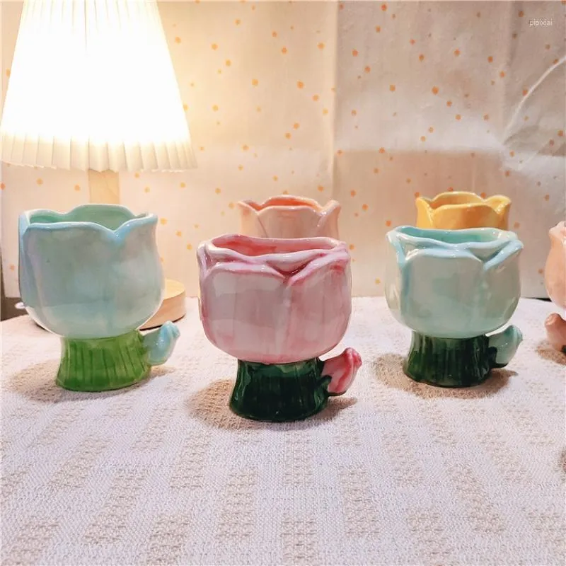 Kaseler lale çiçek kupa hediye yaratıcı seramik mum kap sevimli kız kalp tatlı kase süs eşyaları