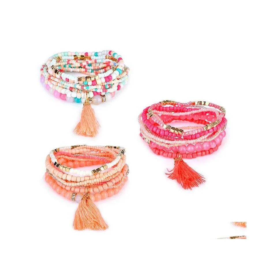 Charm Bracelets Bohemian Beach Mtilayer Crystal Beads Tassel Bangles For Women Gift Wrist Mala Bracelet Jewelry In Bk Drop Delivery Dhtpw
