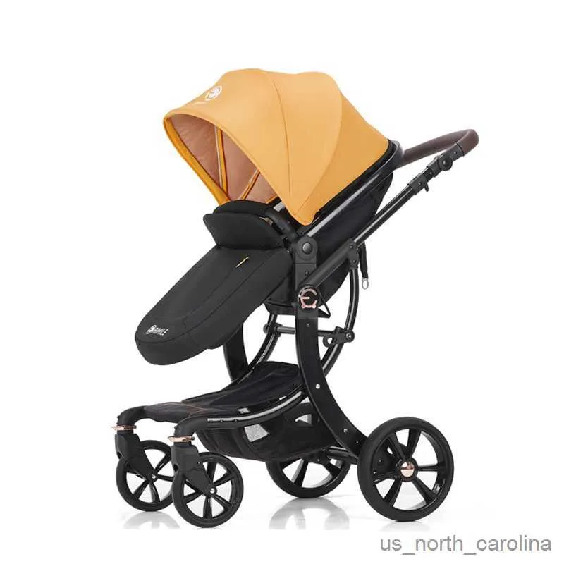 Poussettes# Nouveau luxe multifonctionnel bébé poussette Portable haute paysage poussette pliant chariot rouge or nouveau-né bébé chariot voiture R230817