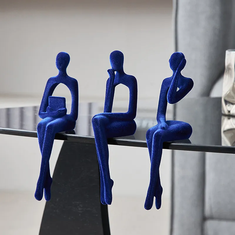 Decorative Objects Figurines Figures Home Accessories Flocking Blue Figure Ornaments Study Room Decoration Living Decor 230816