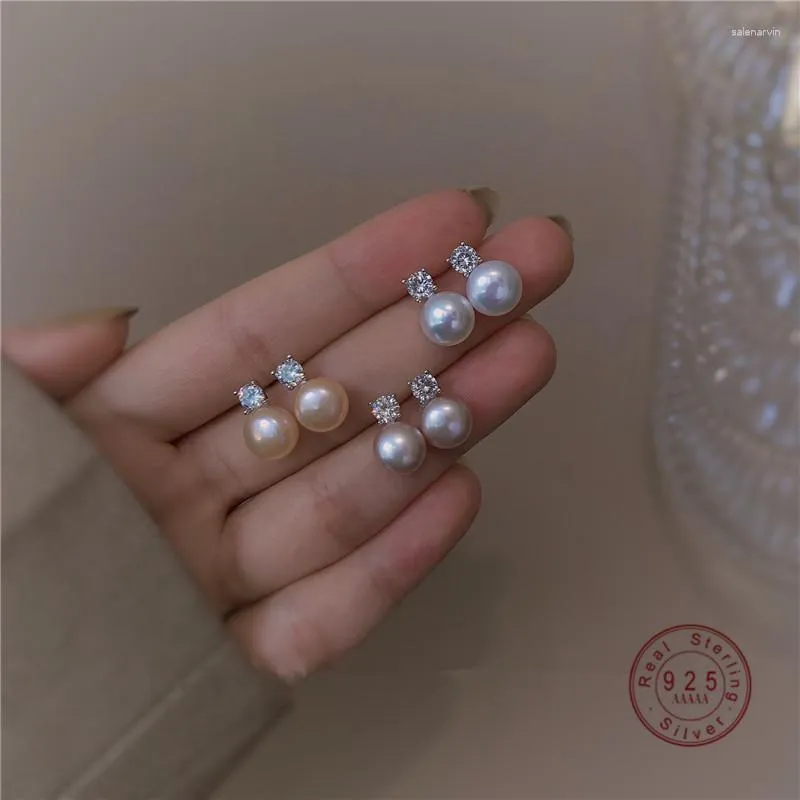 Orecchini per borchie Hi Man 925 Sterling Silver Single Zircon Pearl Women Simple Elegant Wedding Bridal Jewelry