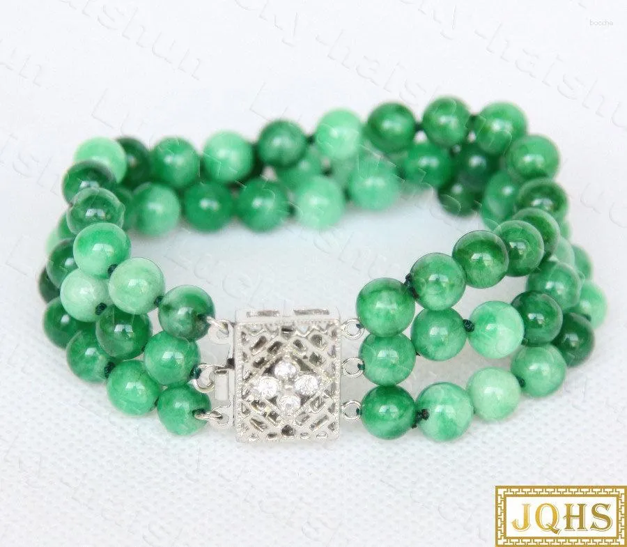 Strand JQHS Natural 20cm 3row 8mm redondo multicolor Green Jade Breads Bracelet 18kgp Coloque C790 Colar