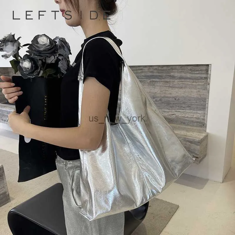 Hobo links große silberne Umhängetaschen für Frauen 2023 Leder Hobo-Tasche Modedesignerinnen Frau Luxus Y2K Hochkapazität Handtaschen HKD230817
