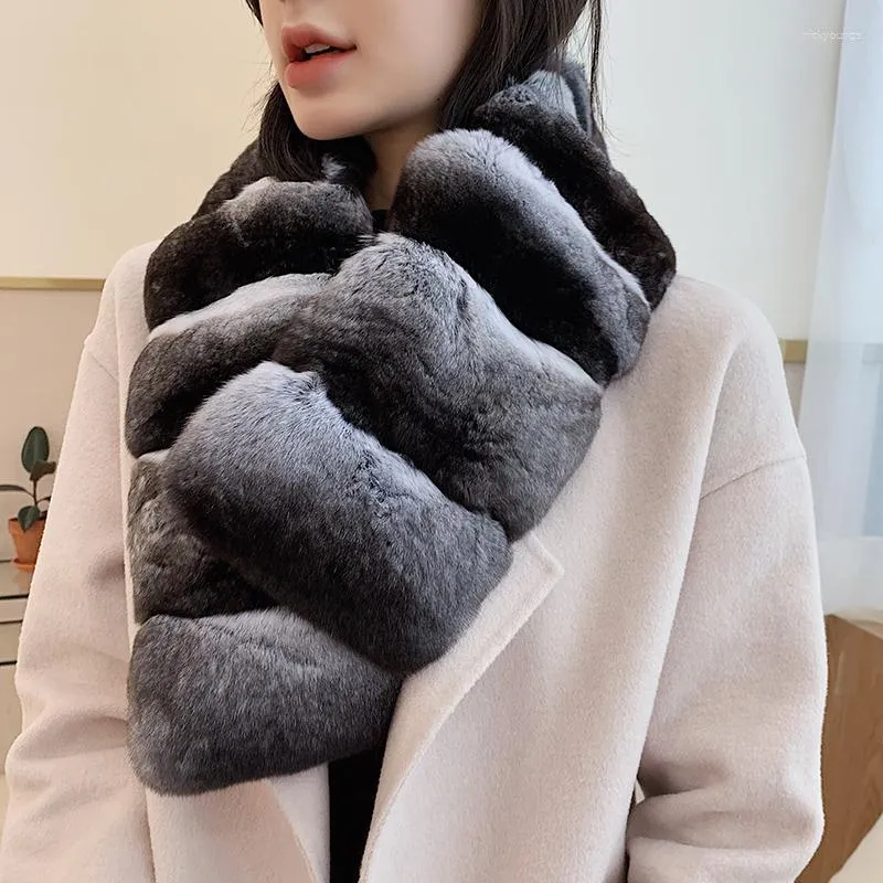 Scarves Luxury Women Real Chinchilla Fur Scarf Collar Thick Neck Warmer Wraps Vintage Genuine Muffler