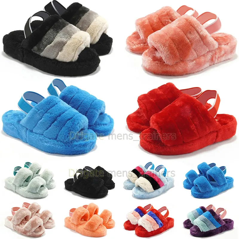 Vinter inomhus päls lägenheter tofflor hus full pälsmjuk fluffig plysch plattform klack non slip lyx designer skor avslappnade damer australien sandaler stövlar